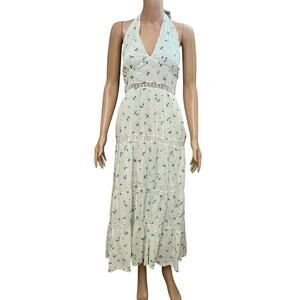 Cotton On Floral Halter Maxi Dress Size 8 Tiered Cottagecore Prairie Boho A-line
